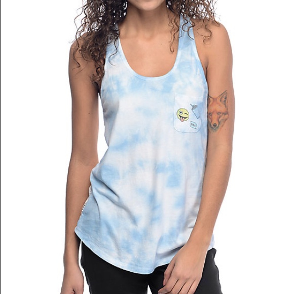 blue tye dye patch pocket tank top